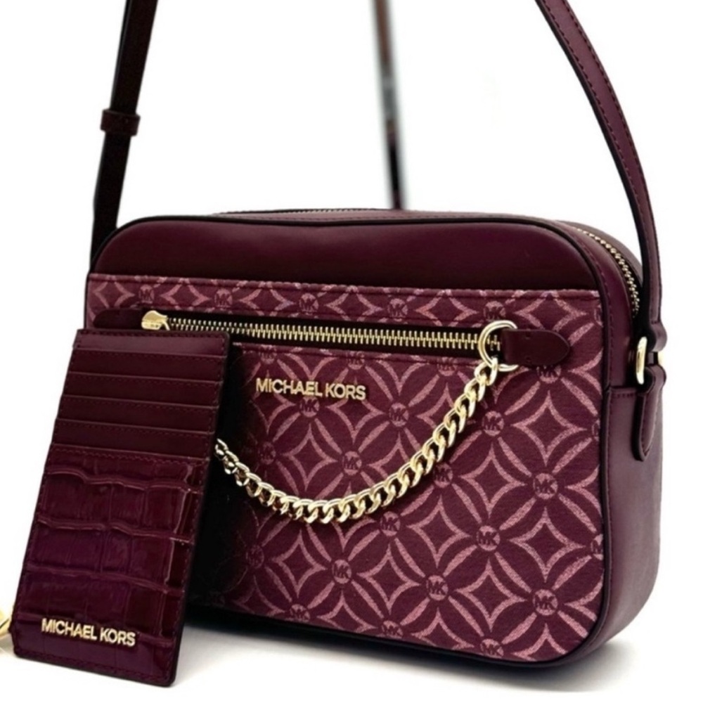 Michael Kors Large EW Crossbody Bag & Travel TZ Card Case Wallet Ox Blood Multi